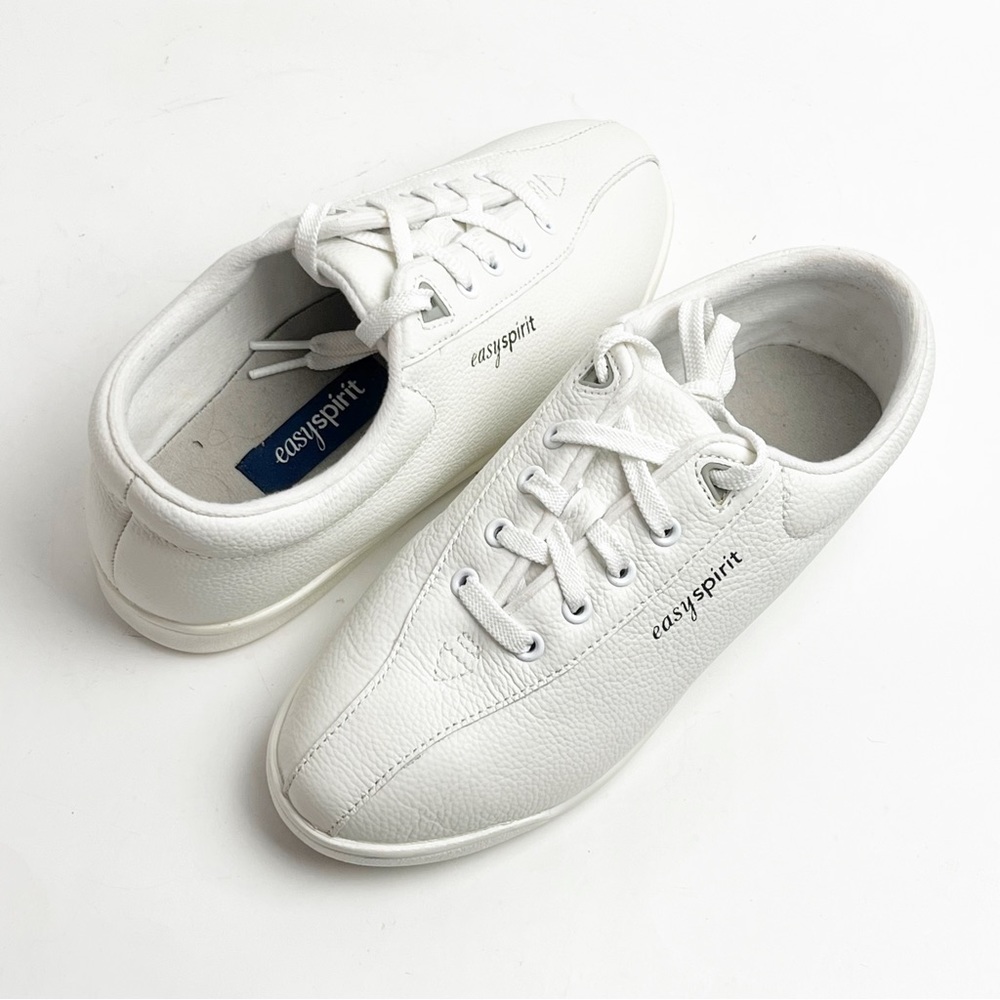 EASY SPIRIT Off White Leather Lace Up Tennis Shoes 7 Walking Cheer Dance